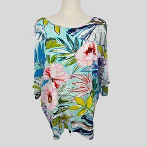 Jams World Sachet Floral Peak A Boo Tunic Top L Hawaiian Resortwear Colorful